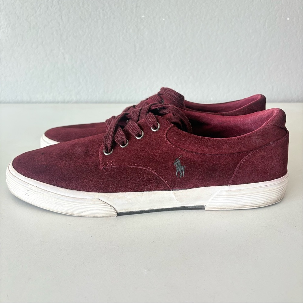 POLO Ralph Lauren Men’s Burgundy Red Suede Sneakers Lace Up Flat Shoes Size 11 D